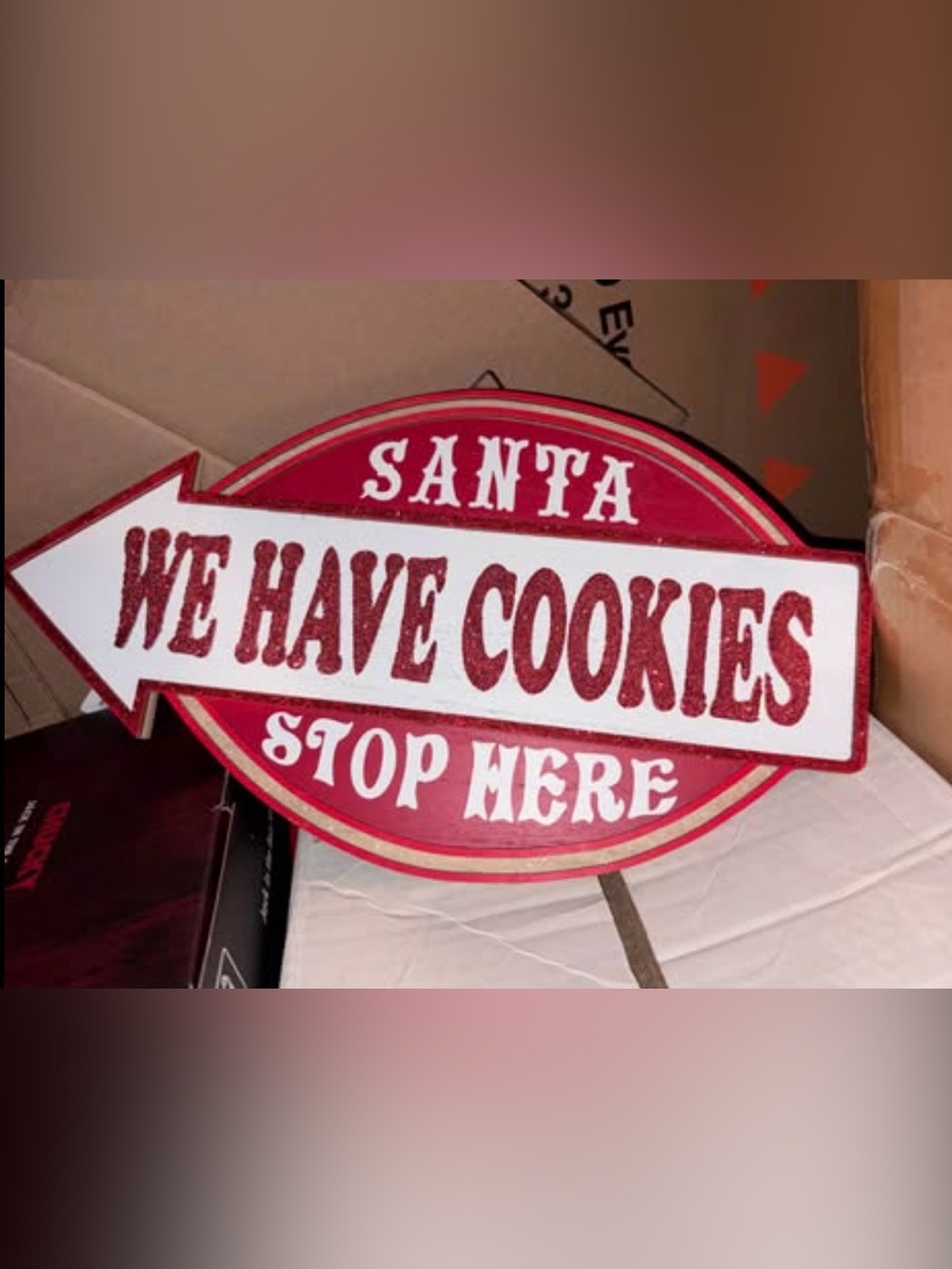 Santa we have cookies stop here blinged out red and white sign brand new hang
